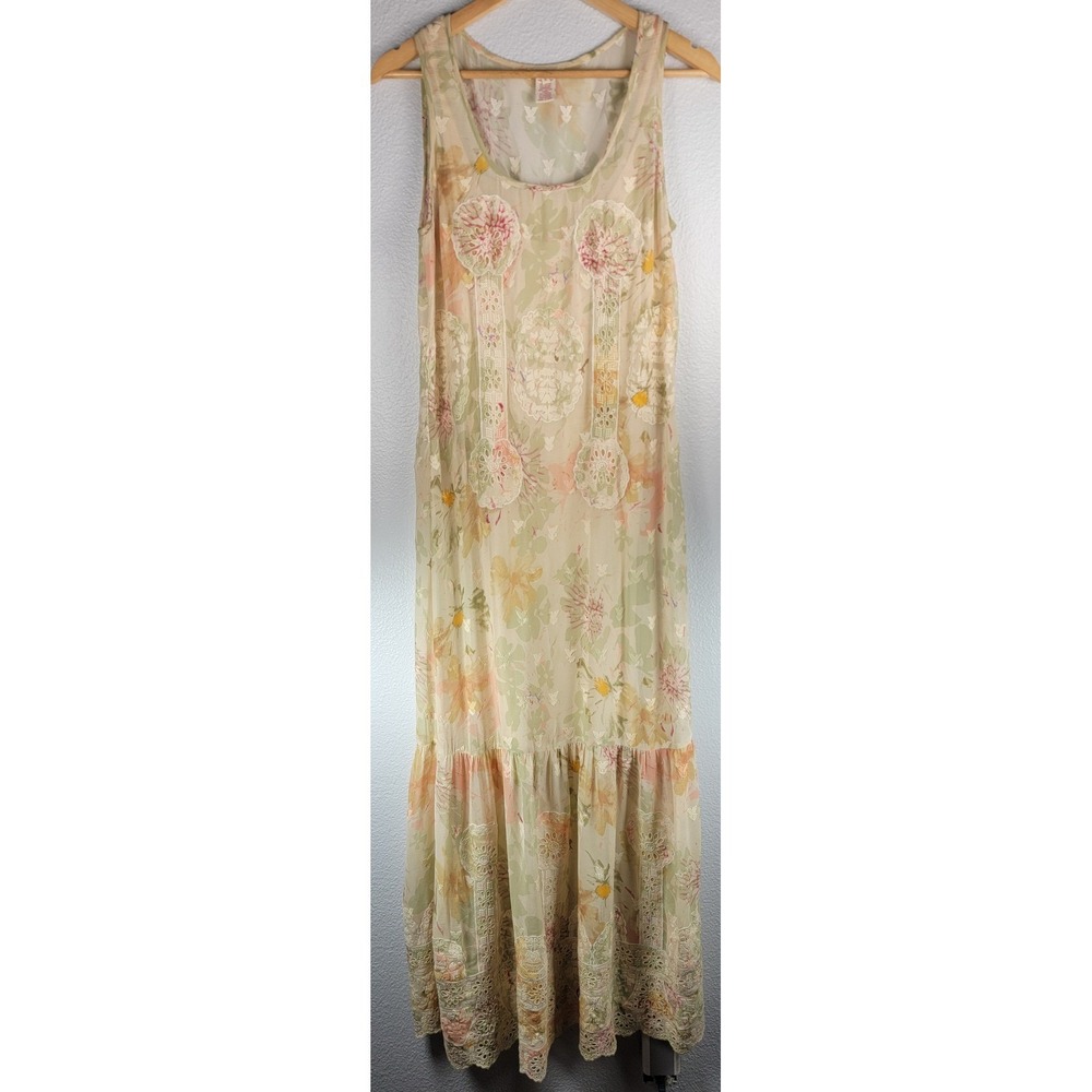 Sundance Silk Floral Maxi Dress Embroidered Lace Cottagecore Boho Fairy Small - Picture 2 of 9